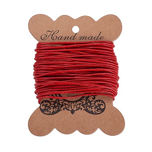 PandaHall Elite 1 Roll Cordon de Cuero de Vaca, de Cuero Joyas Joyeria DIY Making Material, Cordón Redondo, Rojo, 1.5mm