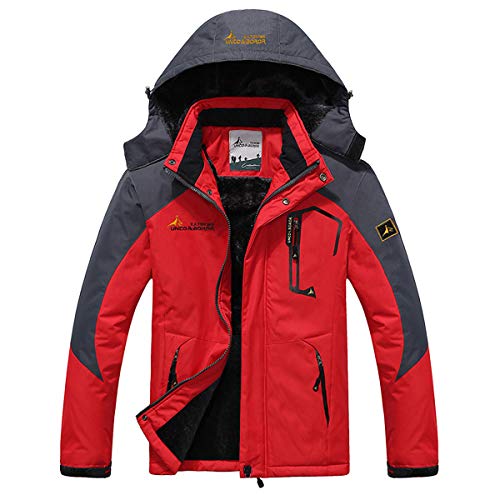 Panegy - Chaqueta de Nieve para Invierno Hombre Deportes Esquí Ski con Capucha Impermeable Grueso a prueba a viento - Rojo - Talla XXXL