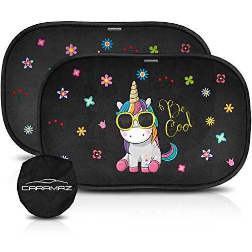 Parasol coche infantil con protección UV extra oscura - autoadhesivo, para proteger del sol a bebés y mascotas, 2 parasoles para bebé con diseño de unicornio