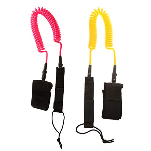 perfeclan Paquete De 2 Scuba Choice Surfing Surfboard Sup Coil Paddle Leash Cord con Hebillas De Liberación Rápida Y Clips, Rosa Y Amarillo