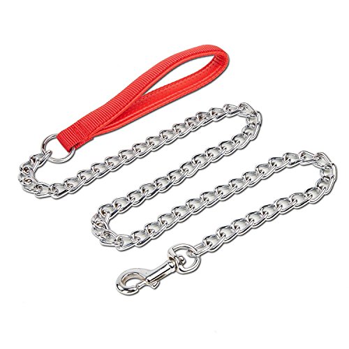 Petcomer Cadena de perro pesado con mango de nylon acolchado con cinturón de metal cromado (Rosa, S-4*2.0mm)