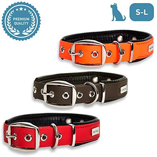 PetTec Collar de Perro Cómodo y Duradero, Fabricado con Trioflex lo Que lo Hace Fuerte; para Perros Grandes o Pequeños, Ajustable y con Relleno Impermeable (Rojo)