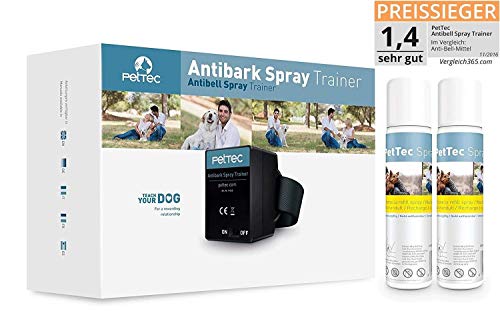 PetTec Collar de Perro con Spray Automático Entrenador Anti Ladridos, de Entrenamiento Inmediato e Inofensivo, Seguro para Perros y Personas + 2 Latas de Repuesto y Pilas Incluidas (Citronela)