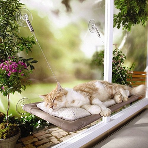 Pinji Hamaca para Gato Perca Seguro con Ventosas Durable Cama Colgante para Gatos para Ventana Suave