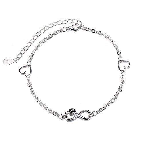 Plata de Ley Love Herat perro cachorro Paw Infinito pulsera para las mujeres