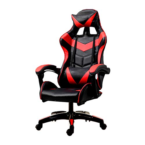 POKAR Silla Gaming anatómica, Asiento Giratorio para Los Jugadores de PC Gamer, Inclinación e Altura Ajustable, Cómodo sillón con Reposacabezas e con Cojín Lumbar y Cervical, Carga 180kg, Negro/Rojo