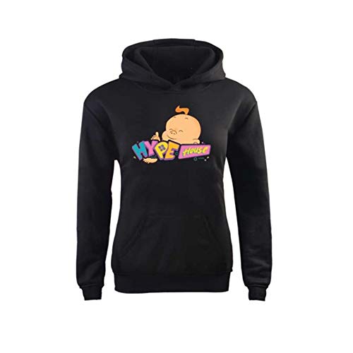 Print The Hype House Hoodies,Sudadera con Capucha para Mujer, Sudadera con Capucha Estampada, Hogar De Hype Internet Celebrity Charlie Damilio Addison Rey Ropa Deportiva De Moda,Negro,XL