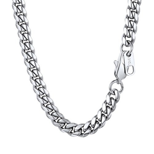 PROSTEEL Collar Hombre Cuba Curb Chain Cadena Cubana Cadena Serpiente Cadena Chula Cadena Gruesa Cadena de Plata Acero Inoxidable Perfecto Regalo