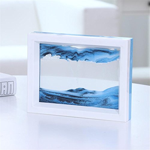 PROW® Dinámico 3D Paisaje Natural Que Fluye Arena Picture Art Doble Cara de Doble Color de Arena en Movimiento Fluye Foto de Reloj de Arena (Azul Blanco)