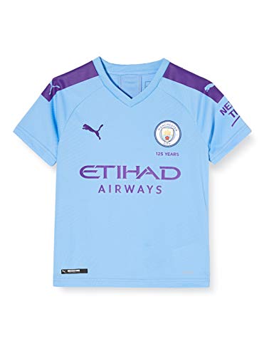 Puma Kid's MCFC HOME Shirt Replica SS Jr with Sponsor Logo Jersey, Team Light Blue-Tillandsia Purple, 164