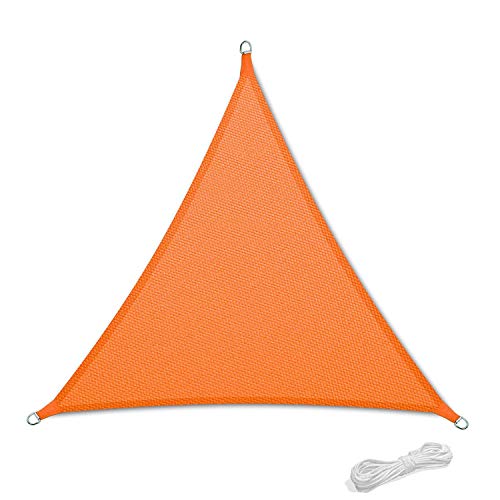 Qdreclod Toldo Vela de Sombra para Patio, Impermeable a Prueba de Viento Toldo de Refugio Canopy Vela protección UV para Exteriores Jardín Terraza 3x3x3m Triángulo Naranja