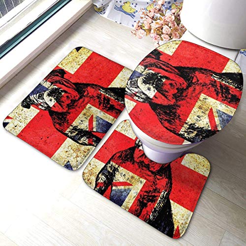 qinzuisp Alfombra De Entrada British Bulldog Crown UK Flag Conjuntos De Alfombras De Baño 3 Piezas Decoración De Baño Interior Cubierta De Tapa De Inodoro Accesorios De Ducha En Forma De U