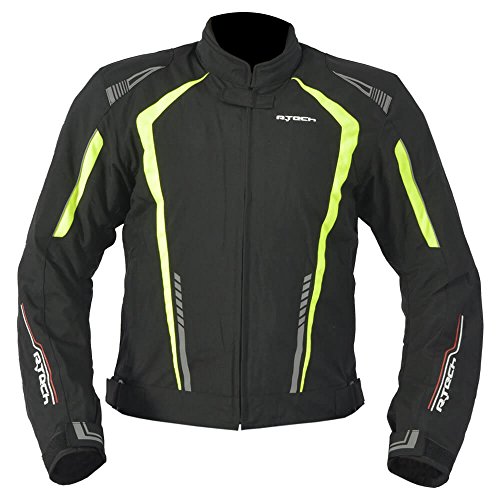 R-TECH Chaqueta de motociclista Marshal Chaqueta de moto textil para hombre (CE Aprobado) (Negro/Amarillo, L)