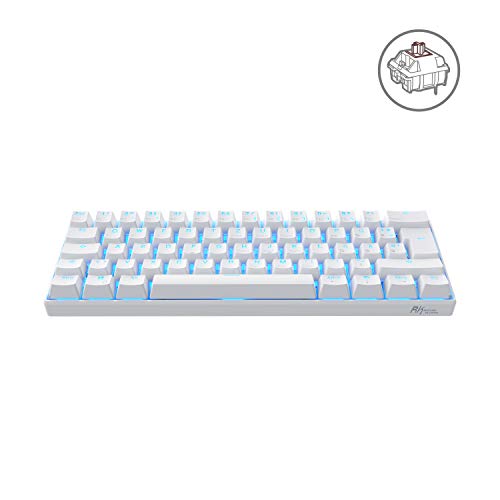 Rk Royal Kludge RK61-DE QWERTZ - Teclado mecánico con Bluetooth, teclas PBT, con cable/inalámbrico, teclado QWERTZ (no necesariamente español) Color blanco y marrón.