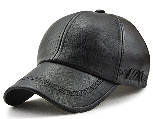 Roffatide Hombre Bordado Correas Suaves PU Gorra de Beisbol Sombrero Cuero Deportes al Aire Libre Otoño e Invierno Black