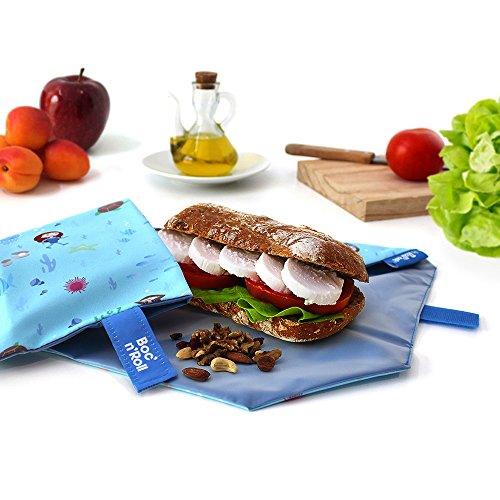 Roll'eat - Boc'n'Roll Kids Bolsa Merienda Infantil Porta Bocadillos Ecológico y Reutilizable sin BPA, Ocean