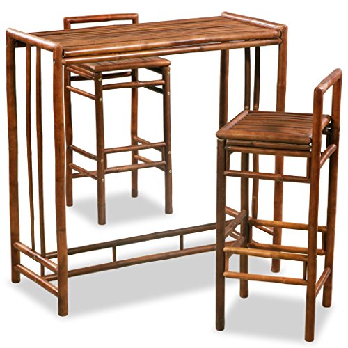 ROMELAREU Conjunto de Comedor de bambú 3 Piezas marrónMobiliario Conjuntos de mobiliario Conjuntos de mobiliario para cocinas y comedores