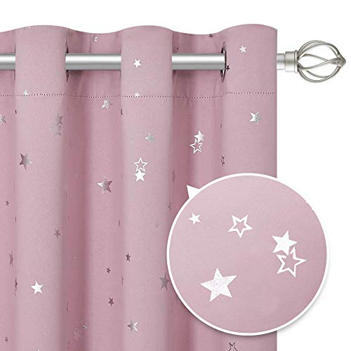 RYB HOME Cortinas Estrellas Dormitorio Niñas Rosado - Drapeados Infantiles Cortos Decoracion Ventana Habitacion Juvenil Chica/Paneles Térmicos Aislantes Frío Calor, 2 Uds, 132 x 137 CM (An x L)