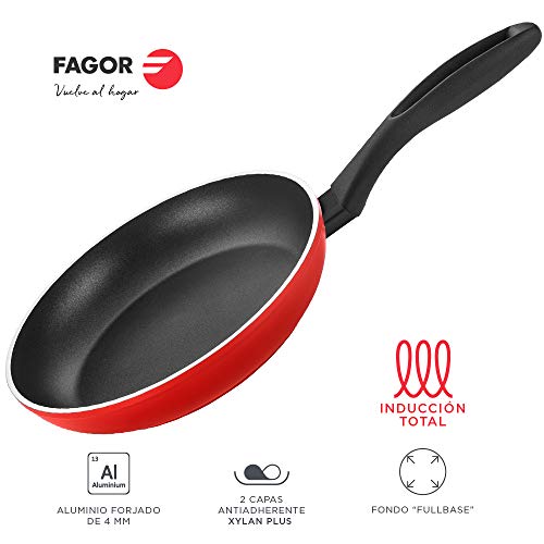 SARTEN FAGOR MAXIMA. Sartén antiadherente doble capa, aluminio forjado de 4mm espesor, compatible con toda clase cocina, inducción, fondo difusor de acero inoxidable. Apta lavavajillas (SARTEN, 28_cm)