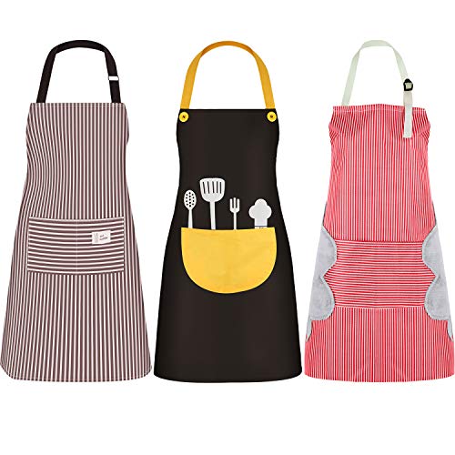 SATINIOR 3 Piezas Delantales de Mujeres con Bolsillo Delantal de Cocina Vintage Adorable Delantal para Navidad Día de Acción de Gracias (Conjunto de Colores 6, Conjunto de Tallas 6)