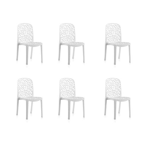 Shaf Pack de 6 sillas de Exterior/Interior Flora, Blanco