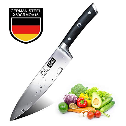 SHAN ZU Cuchillos de Cocina Profesionales, Cuchillo Chef 20cm, 8 Pulgadas Cuchillo de Cocinero de Acero Inoxidable Alemán, Hoja Durable y Afilada para Verduras, Frutas y Carne en Restaurantes y Casa