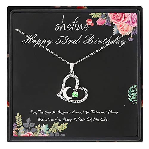 shefine 53 cumpleaños Regalos para mujer – Acero inoxidable para mujer Césped Verde Zircon Corazón Collar, 53 años de edad cumpleaños regalos para mujeres, divertido 53 cumpleaños regalos para mujer