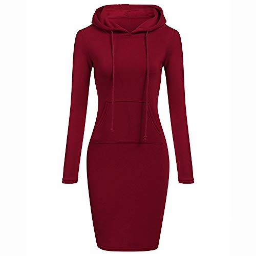 SHOBDW Mujer Liquidación Venta Sudadera con Capucha para de Color sólido Casual Fit Recta Invierno Manga Larga Tops Abrigos Chaqueta Sexy Vestidos Delgados(Rojo,S)