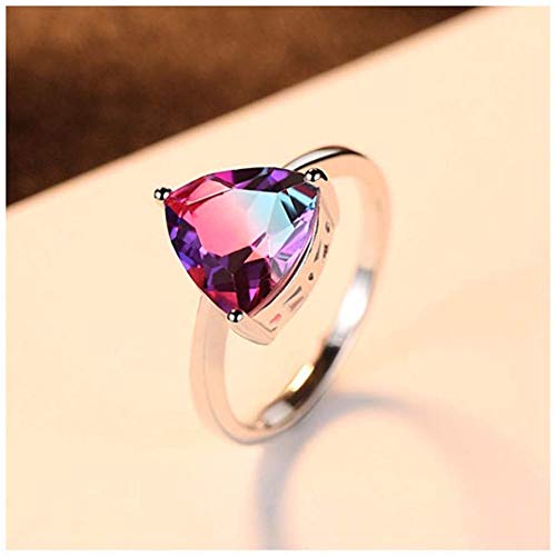 Simplicidad Elegante Anillo de Plata Esterlina Lujo Rainbow Stone Inlay Boutique High-End Date Temperament, No, MN, No 6