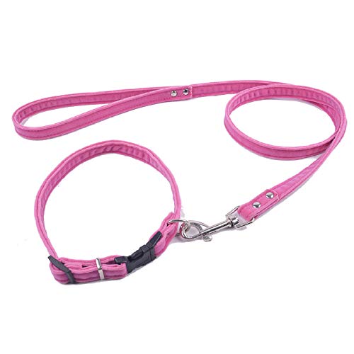 SITAOTU Correas Básicas para Perros Collar De Perro Y Correa De Plomo para Material De Gamuza Suave para Perros Pequeños Y Medianos Mascota Cachorro Gato Suministros M Rosa