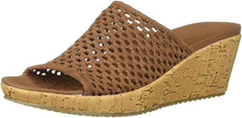 Skechers Beverlee-Golden Sky, Sandalias de Punta Descubierta para Mujer, Marrón (Brown Woven Textile Brn), 39 EU