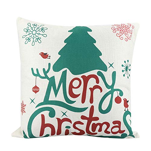 Socialme-EU 18x18 Pulgadas Funda de Almohada de Navidad Lino Papá Noel Muñeco de Nieve Reno de Arbol de Navidad Funda de Cojín de Almohada (# 14)