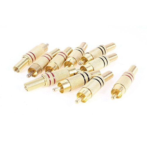 sourcing map Oficina Hogar Audio Resorte de Extremo Macho RCA Conector Recto Dorado Tono Oro 10 Piezas