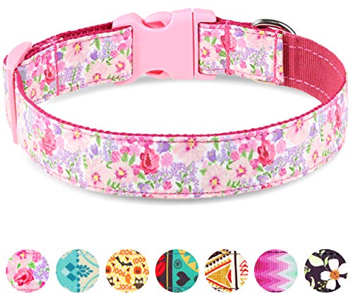 Taglory Collar Perro Ajustable,Estilo Único Collar Adiestramiento para Perros Extra Pequeño,20-30cm Flor Rosa