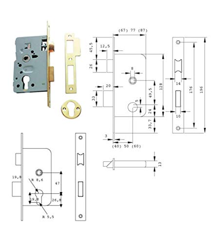 Tesa Assa Abloy 3012389 Cerradura Tesa 2010-p-hn/60 Canto Redondo, Hierro Niquelado