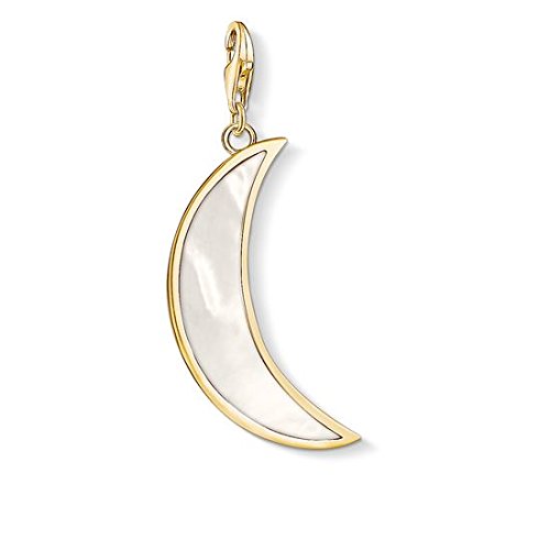 Thomas Sabo - Colgante de Mujer "Luna nácar Charm Club', Plata de Ley 925, baño de oro amarillo de 18 quilates, Blanco