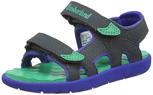 Timberland Perkins Row 2-Strap (Junior), Sandalias de Punta Descubierta Unisex-Niños, Gris Dark Grey with Green, 39 EU