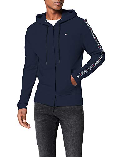 Tommy Hilfiger Logo Tape Hoody Sudadera con Capucha y Cinta Distintiva, Azul (Navy Blazer), Small para Hombre