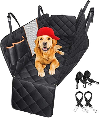 TOPELEK Cubierta Asiento Coche Perro,Funda Coche Perro Universal,147 * 137cm con Ventana de Malla,2 Cinturón de Seguridad,Resistente a los arañazos Hamaca para Perros Coches/Camiones/SUV