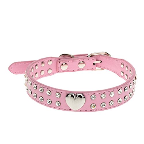 Ularma Cristal Bling Collar del Animal doméstico, Cachorro y Collar de Gato (2XS, Rosa)