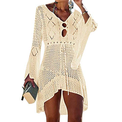 UMIPUBO Vestido de Playa Mujer Suelto Pareos Playa V-Cuello Camisolas y Pareos Ganchillo Vendaje Bikini Traje de Baño Cover up Tunica Talla Grande