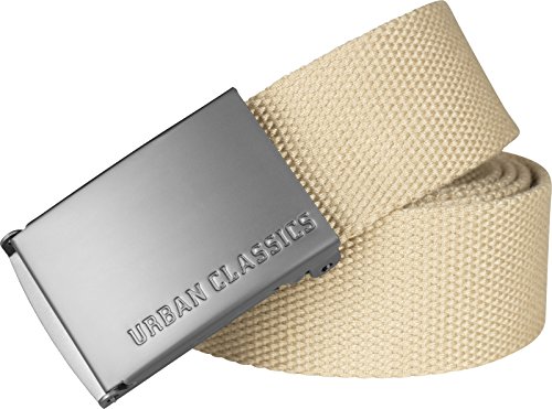 Urban Classics Belt Canvas Unisex, Hombre y Mujer, Correa de Tela, Cinturón de Cuerda sin Agujeros, con Logo en la Hebilla Cuadrada, Beige, Talla Única