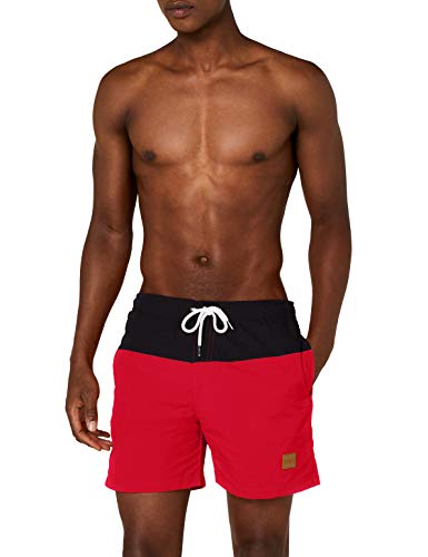 Urban Classics Block Swim Shorts Bañador de natación, Multicolor (Negro/Rojo), 4XL para Hombre