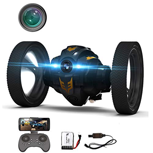 Vehículo Teledirigido,2.4Ghz Inalámbrico RC Bounce Car con Cámara HD De 500 W,2 Segundos De Rotación Y Luces Nocturnas LED Bounce RC Toy,para All Gift for Kids,Negro