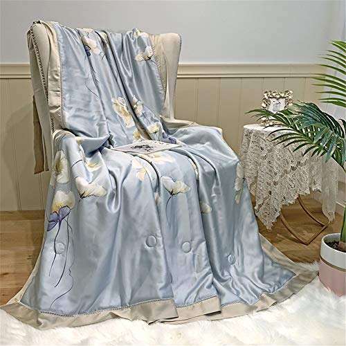 Verano Fresco Edredón del Consolador Ropa De Cama De Flores De Raso De Impresión Manta Queen Extragrande Suave Sedoso Lyocell Colcha,Azul,200 * 230CM