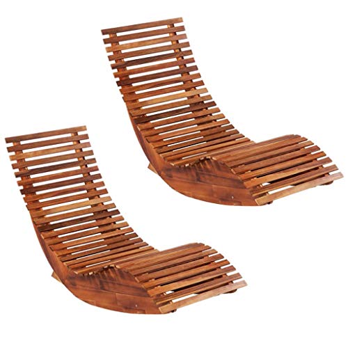 vidaXL Madera Maciza de Acacia 2X Tumbonas Mecedoras Accesorios Jardín Terraza Diseño Elegante Moderno Uso Interiores Exteriores Resistente Duradera