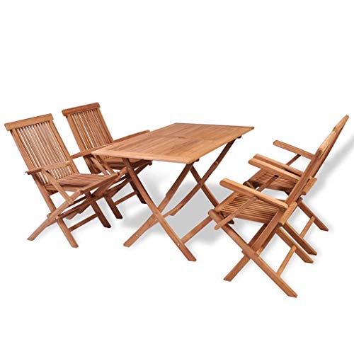 vidaXL Madera Teca Maciza Conjunto de Comedor Jardín 5 Piezas Terraza Patio