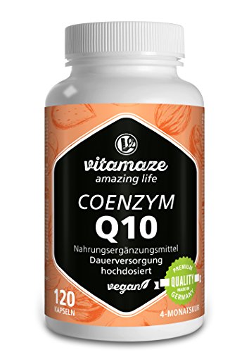 Vitamaze® Coenzima Q10 200 mg por Cápsula Vegano, 120 Cápsulas para 4 Meses, Contiene Ubiquinol, Naturales Antioxidantes de la Mejor Biodisponibilidad, Calidad Alemana, sin Aditivos Innecesarios