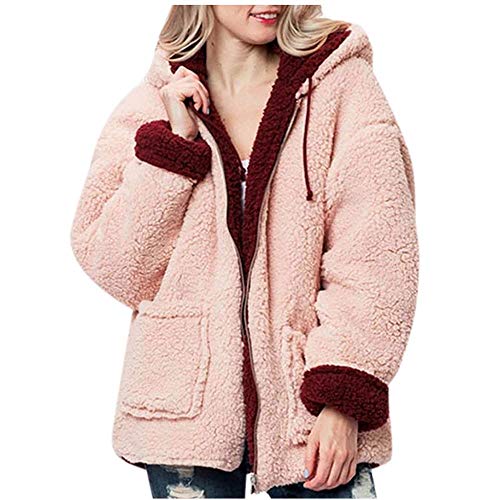 VJGOAL Abrigo de Felpa para Mujer Moda de Invierno Sólido Piel sintética Bolsillos con Cremallera con Capucha Abrigos Reversibles Chaqueta