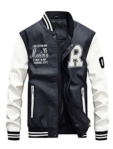 Vogstyle Hombres Cuero de Invierno la de Chaqueta de la PU de Béisbol con Chaquetas Blanco S